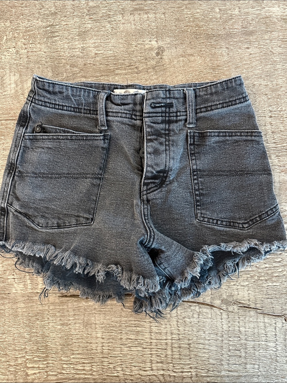 We The Free Black Frayed Hem High-Rise Jean Shorts